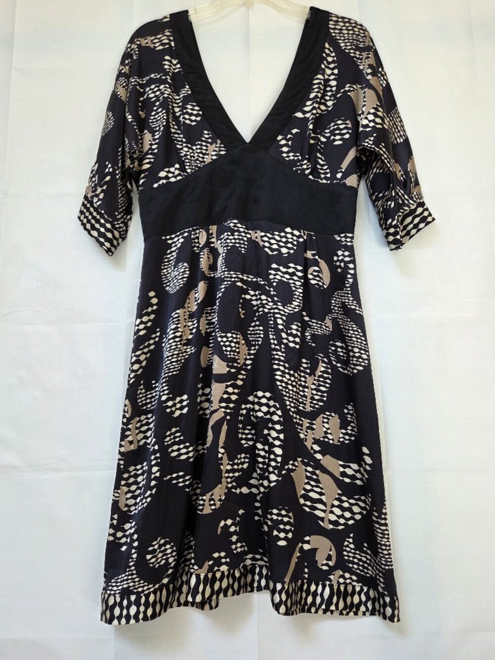 Flavio Castellani Italy Double V-Neck Silk Dress Size 44/8 Semi-Sheer Designer